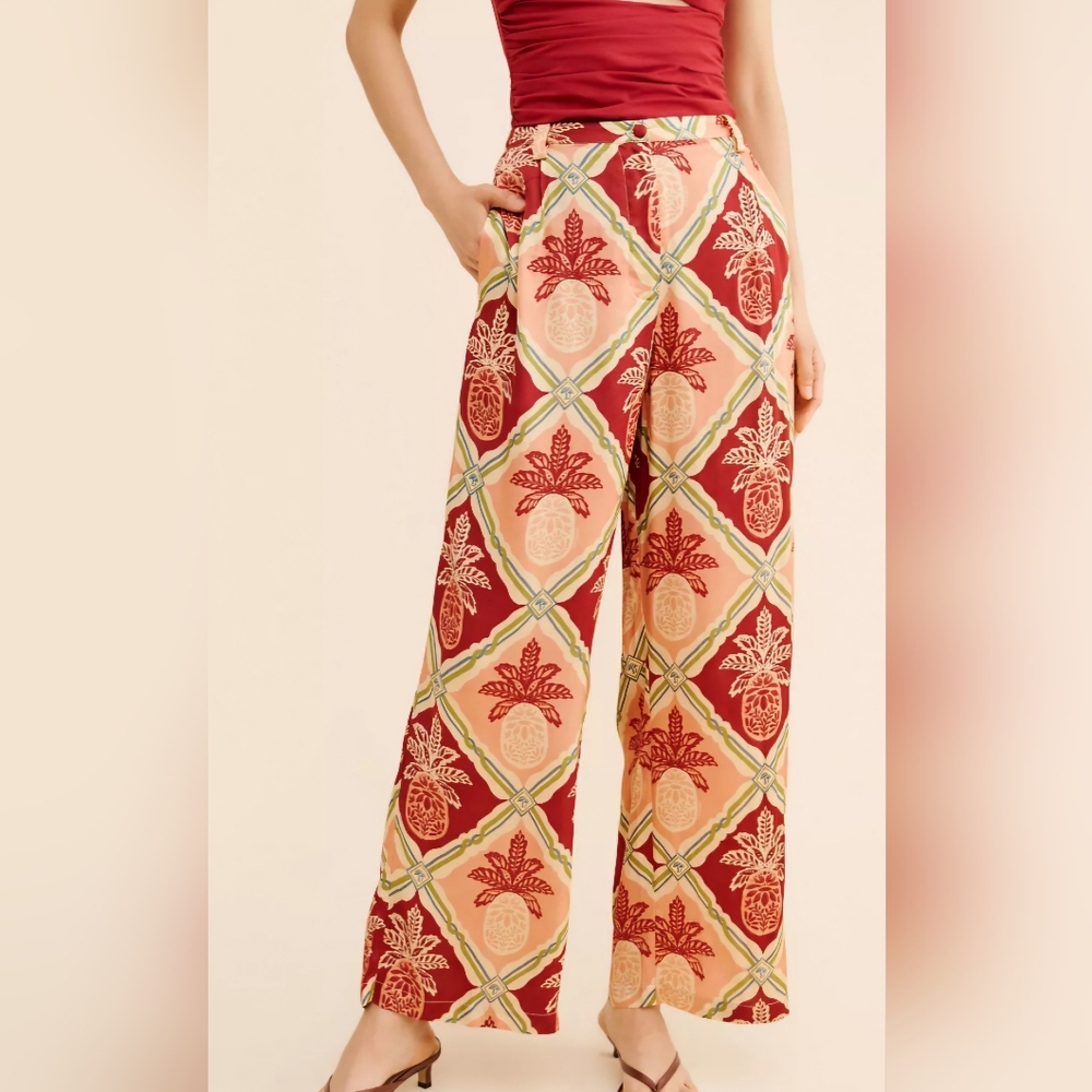 FARM Rio Pineapple Satin Wide-Leg Pants - Picture 4 of 9